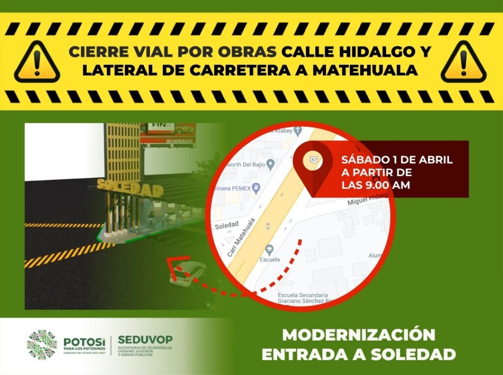 POR OBRAS, ESTE SÁBADO SE CERRARÁ PARCIALMENTE ACCESO A SOLEDAD